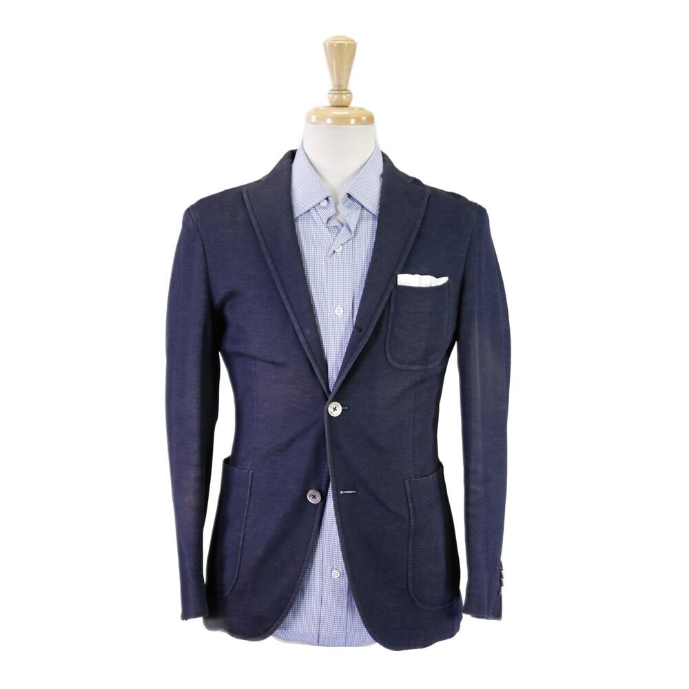 Boglioli Navy Blue Jersey Knit Cotton Patch Pocket 2-Btn Slim Blazer Jacket 36S